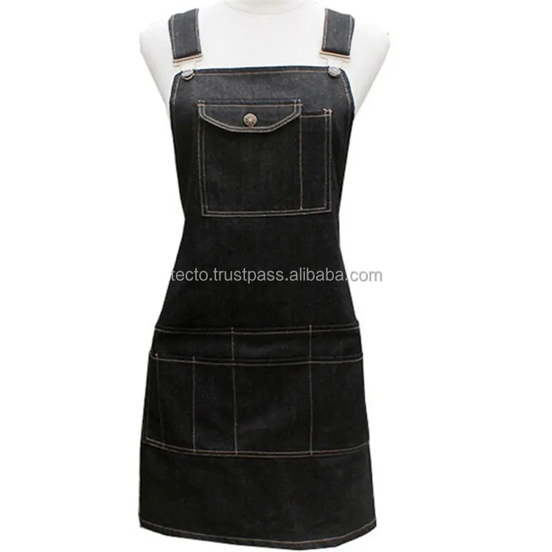 Barber Denim Aprons Black Hairdressing Salon Aprons customized logo With Pockets Unisex Barber Shops Aprons