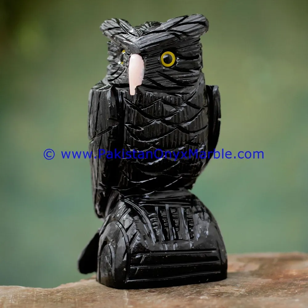 Stone carving marble birds owls statue sculpture figurine handcarved natural stone black white fossil red beige