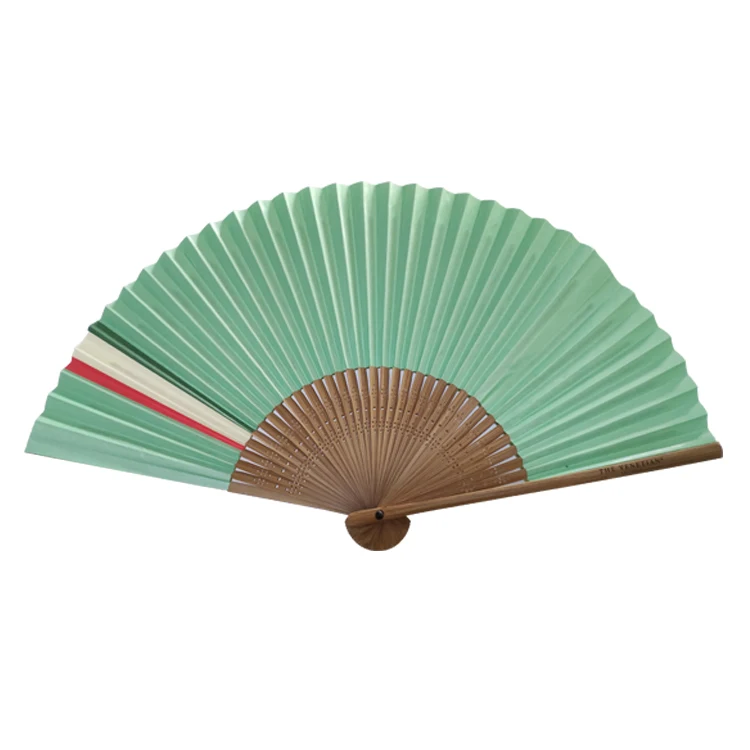 brown bamboo ribs hand held folding paper fans with custom logo printed