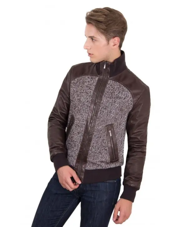 U402 BROWN LAMB LEATHER BOMBER JACKET WOVEN CLOTH Bulk and Whole Sale Products