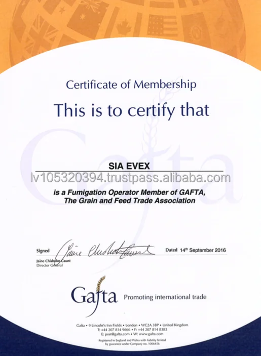 Certificate of Fumigation and services