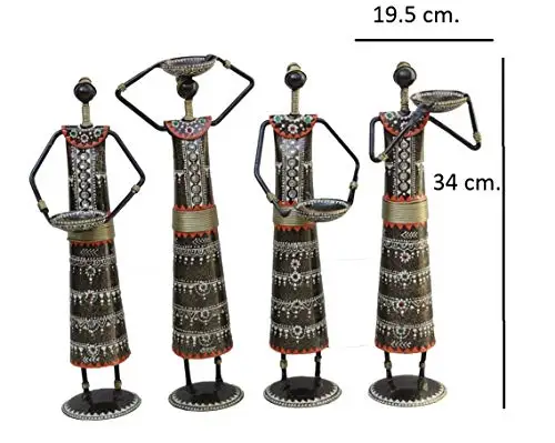 Paheli Craft Iron Musician Tribal Lady Doll Set of 4 Antique Rajasthani Unique Traditional Iron Handmade Handicraft item