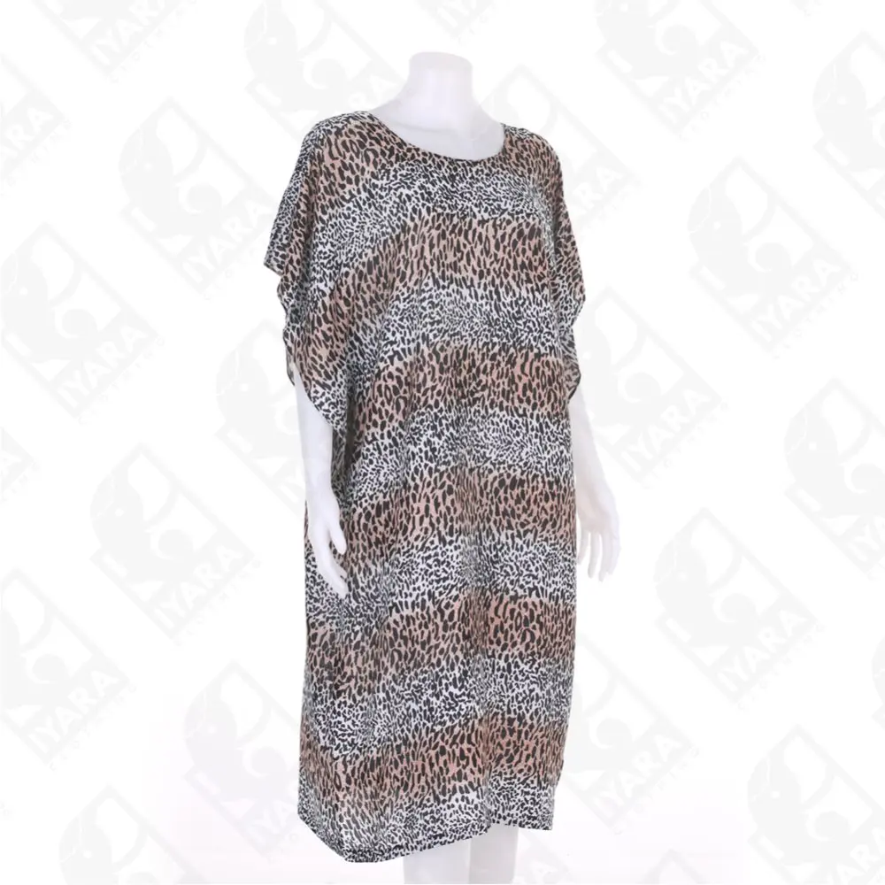 Tiger Print Rayon Night Gown Crumpled Kaftan Beach Dress