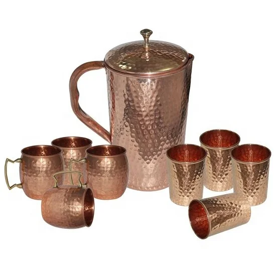 Antique Design Solid Quality Big Size Metal Pure Copper Jug and glass For Drinking for customized size cheap price with selling