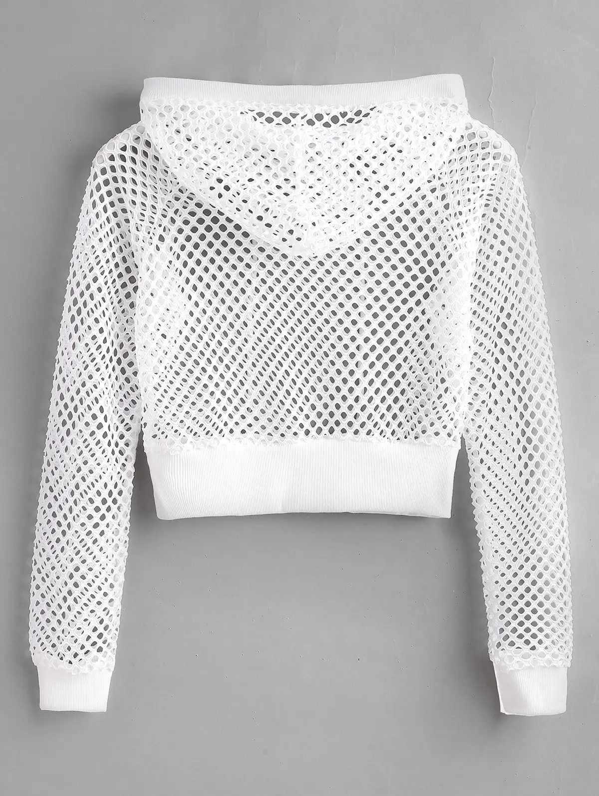 MGOO Custom Sexy Performance Plain White Mesh Crop Pullover Fishnet Hoodie