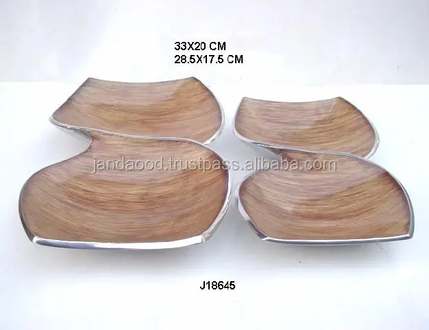 
Two compartment Cast Aluminium Enamel Bowl with wood finish enamel 