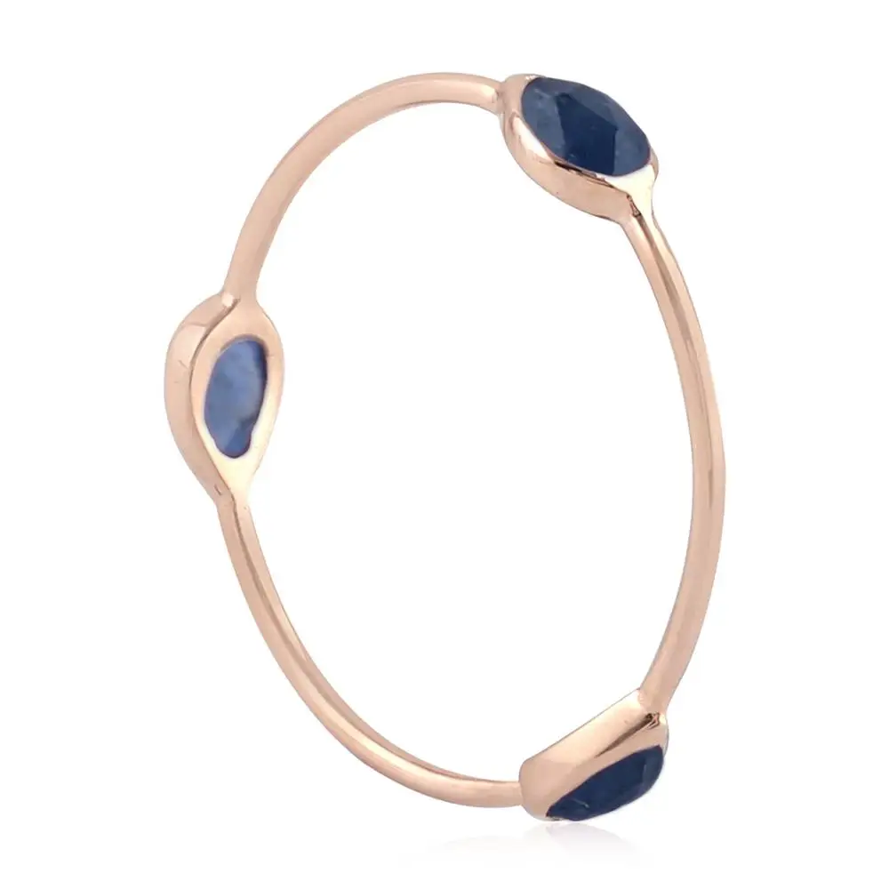 Three Pear Gemstone Band Ring Wholesaler 18k Rose Gold Blue Sapphire Women Jewelry Manufacture
