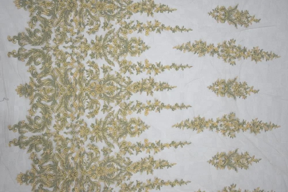 High quality bridal lace fabric beaded embroidery water soluble net nigerian lace fabric market in dubai HY0772-7
