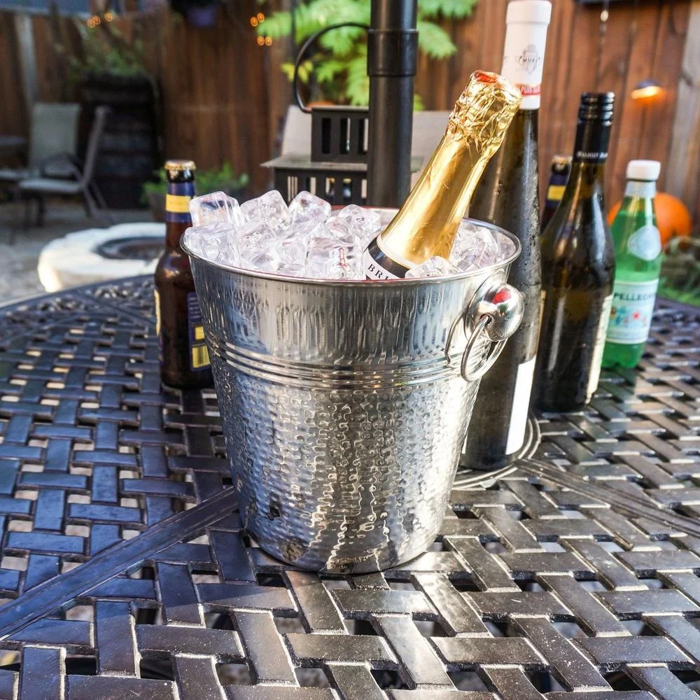 Stainless Steel Metal Hammered Beer Wine Cooler Holder Party Ice Bucket