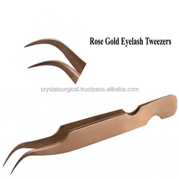 High Quality Rose Gold Wholesale professional German / Japanese stainless steel Private Label eyelash extension tweezers