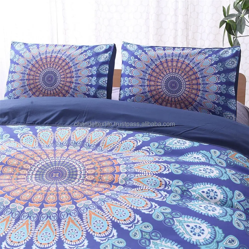 Indian Mandala Duvet Cover  Reversible PARWATI Mandala Duvet Cover flat sheet & 2 matching pillowcases Hippie Bedspread Home Art