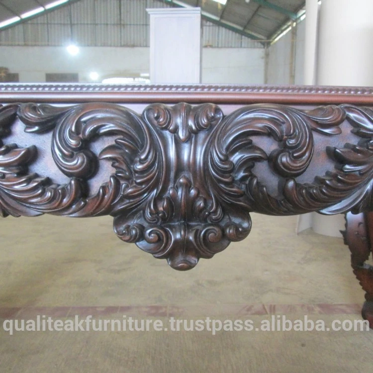 Antique Heavy Carved Writing Desk with 3 Drawers