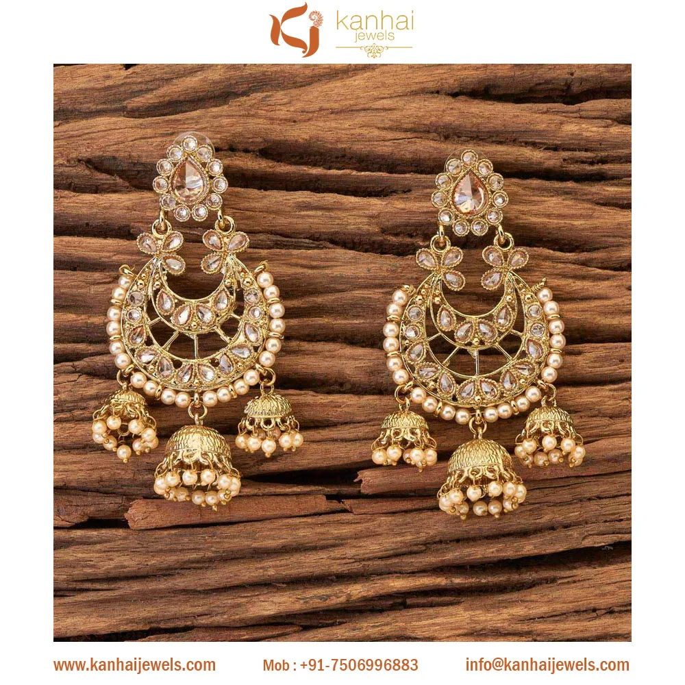 Latest Online Wholesaler and Manufacturer Mehndi plated Chand Jhumki Earrings in Fashion Jewelry 8911