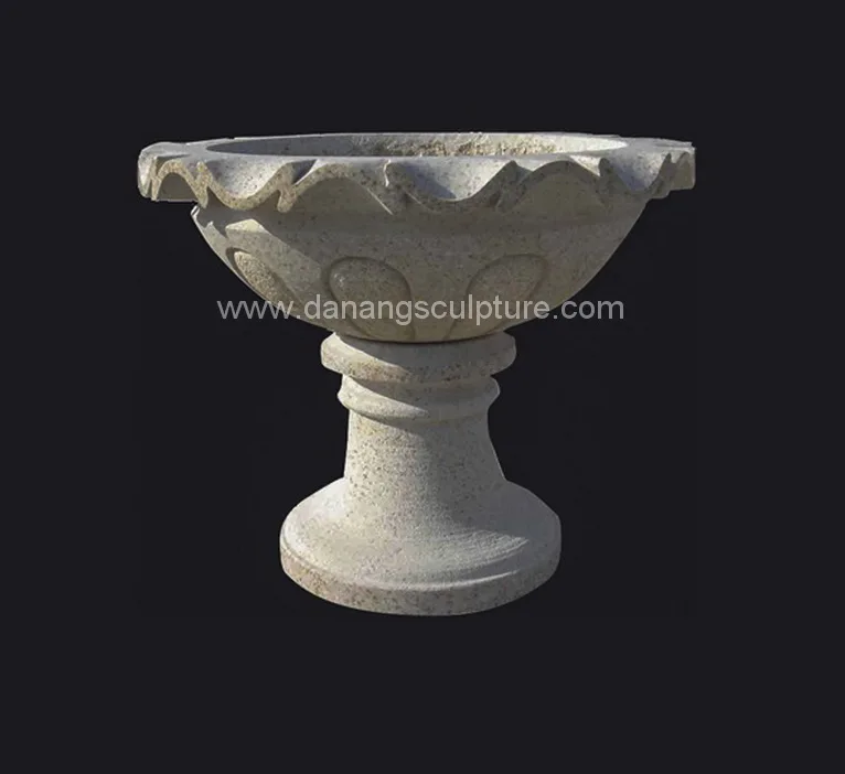 Custom Hand Carved Stone Outdoor Flower Pot Vase With Angels Statues DSF-LH06
