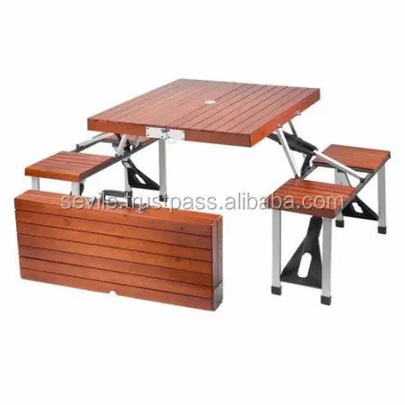 Best Selling Outdoor Patio Table With 4 Chairs, Foldable Wooden Picnic Table Set