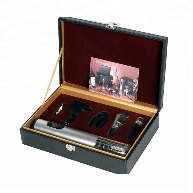 Christmas Corporate Gifts 2019 Luxury Wine Accessories Leather Box Set with Electric Automatic Corkscrew WIne Opener Sealer