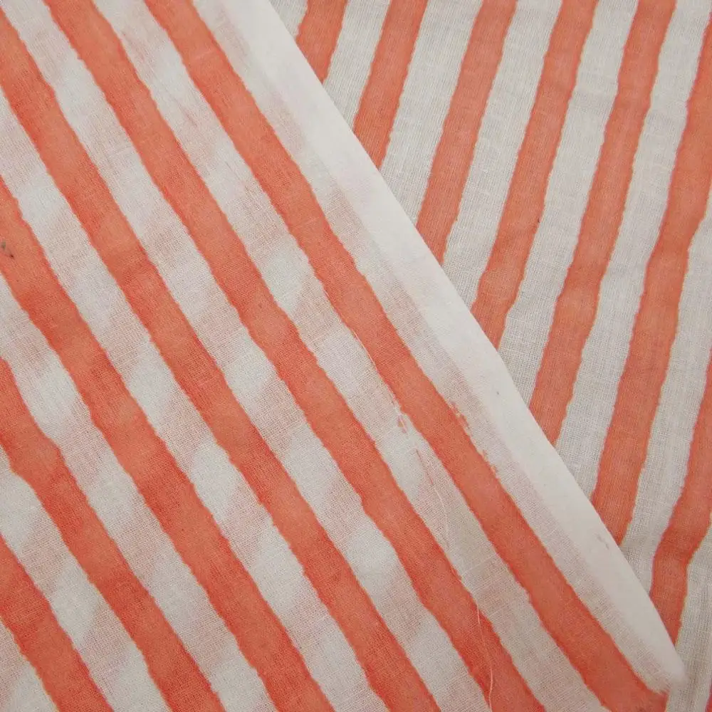 Striped Hand Block Print Fabric 100% Cotton Hand Stamped Summer Dress Cotton Fabrics