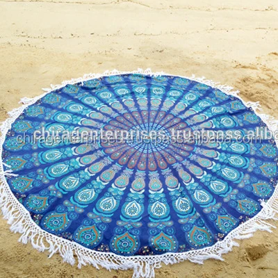 Best Quality Cotton round Beach Towel Promotional and Customizable Logo Printed Design for Home Hotel Spa and Bath Use