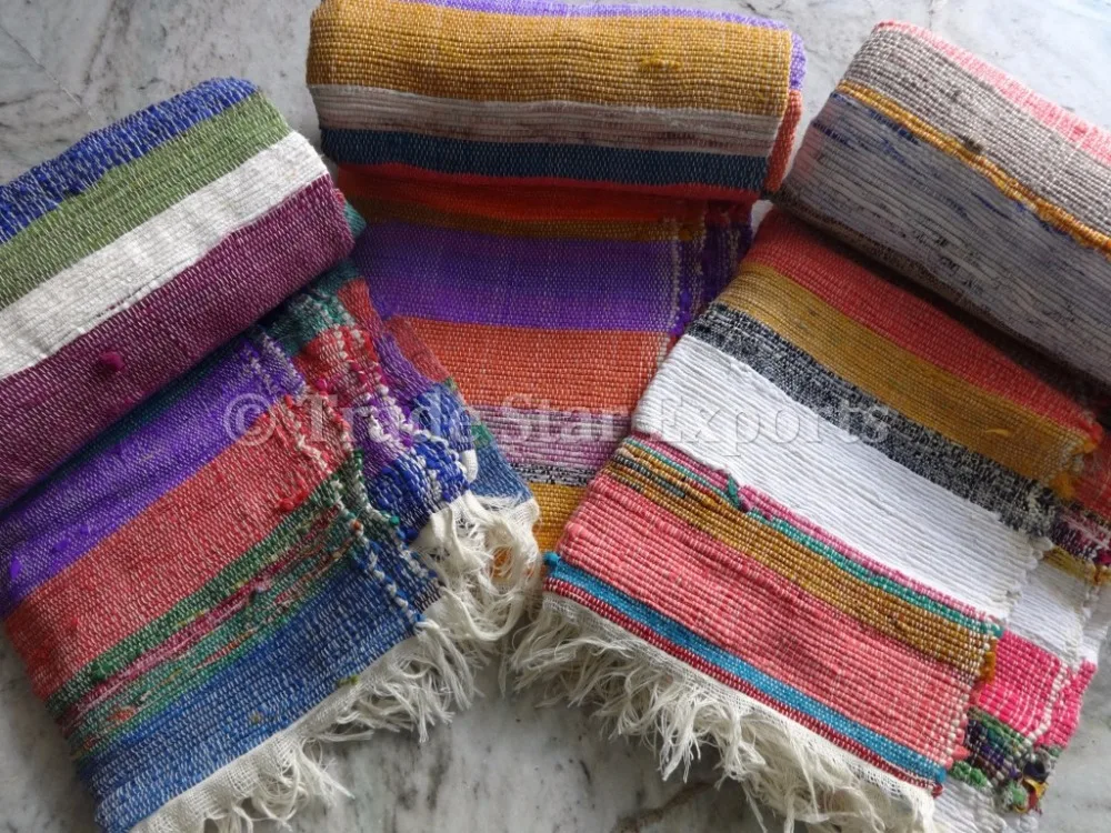 Handloom vintage rug chindi indian dhurrie rugs carpets flooring yoga mat