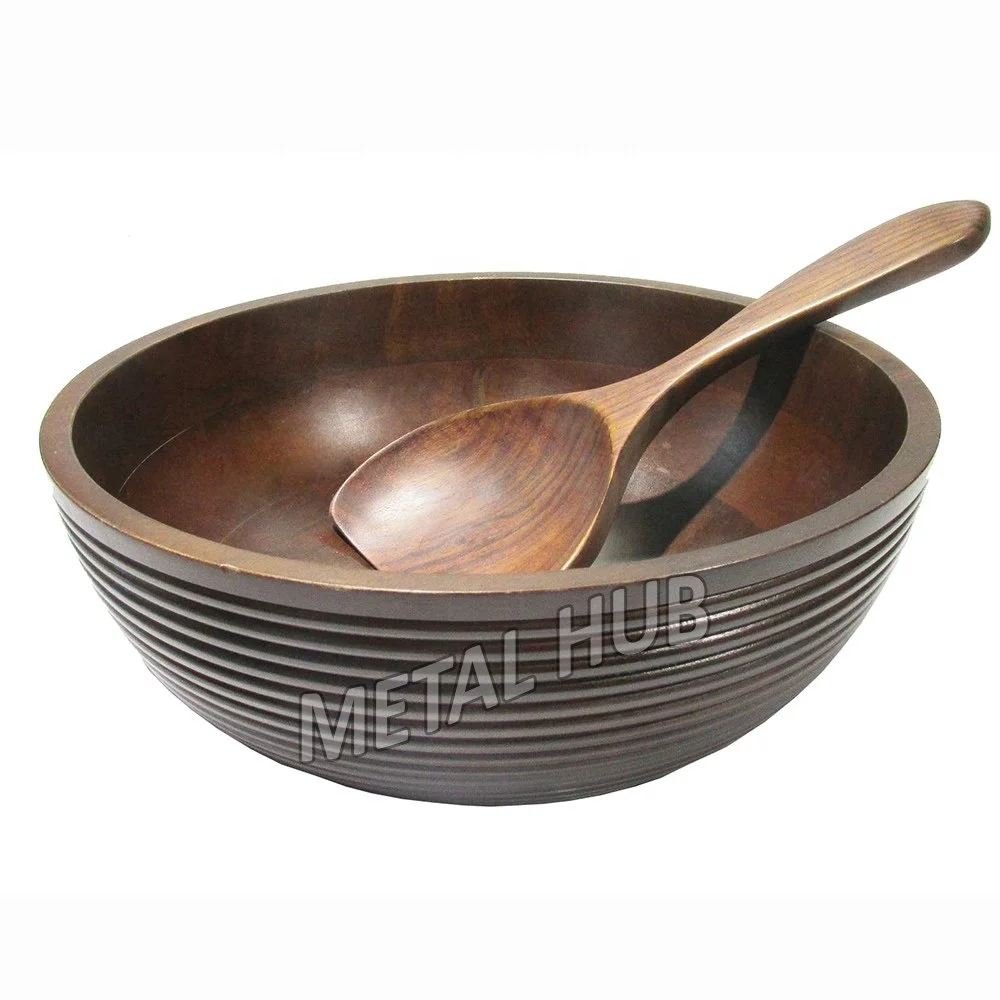 Wooden Salad Serving Bowl with Serving Spoon