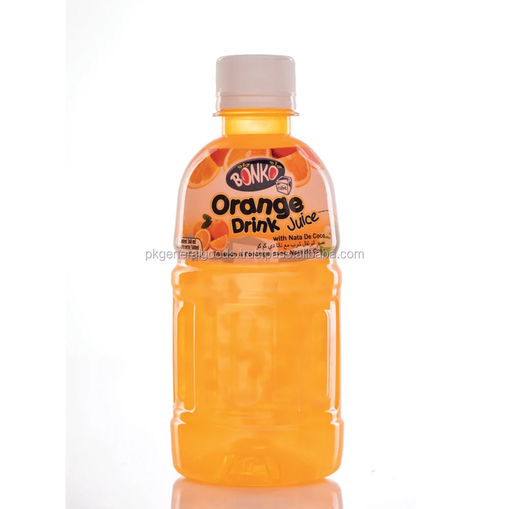 
Fruit Drink Juice with Nata De Coco 320ml Plastic bottle BONKO cube brand 