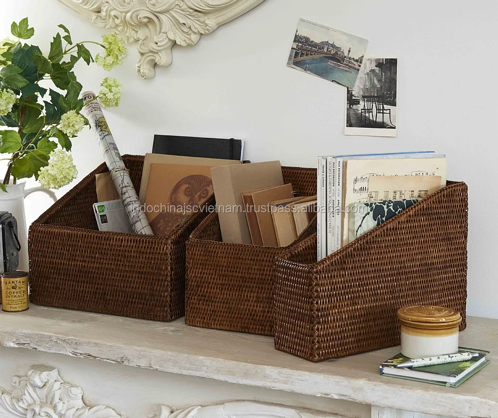 Natural eco-friendly rattan desk organizer/ letter holder