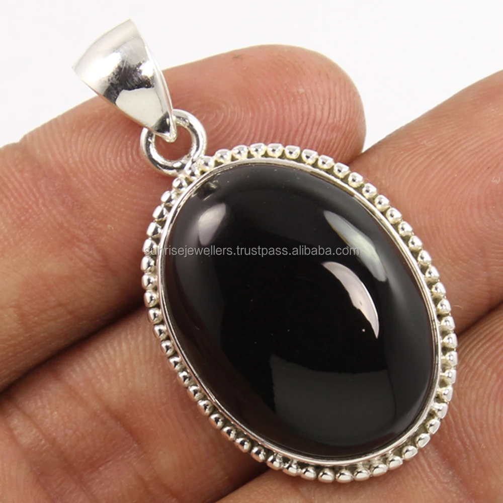 High Class Pure 925 Solid Sterling Silver Ethnic Natural BLACK ONYX Oval Gemstone Pendant Gift Jewellery For Women