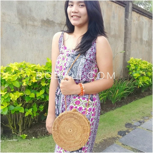 Wholesale Price Straw Rattan Sling Leather Round Circle Handmade with Motif Exellent Design Organic Material
