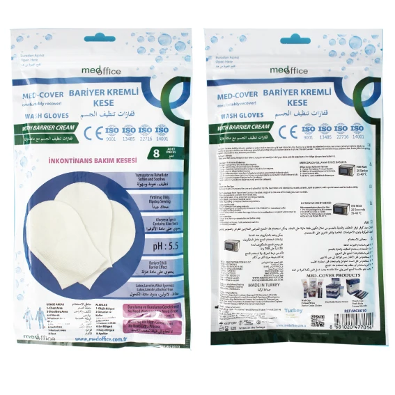 Wash Gloves With Barrier Cream (Non woven Wet Gloves) 14,5cmx23cm Wet Glove Dimension Medical Grade