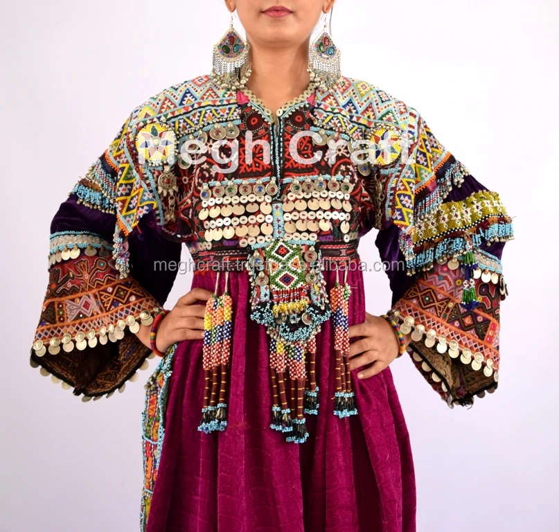 
Afghan Kuchi Dress - Tribal Banjara Dress - Indian Gypsy Vintage Coins Dress - Woman Fashion Beaded Embroidered Kuchi Dress 