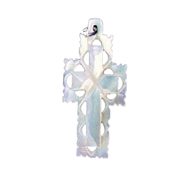 Bethlehem hand carved mother of pearl sea shell cross necklace