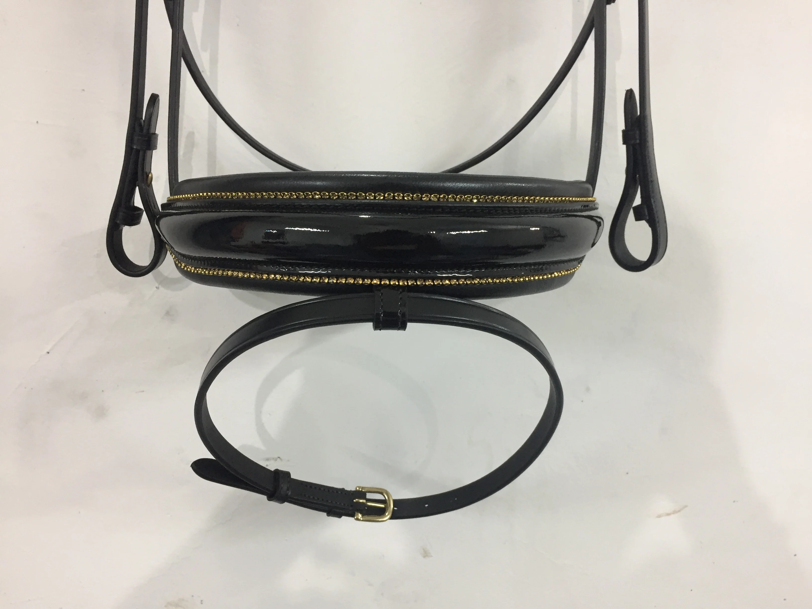 
Superior Quality Leather Dressage Bridle with Golden Crystals on Brow band and Nose band 