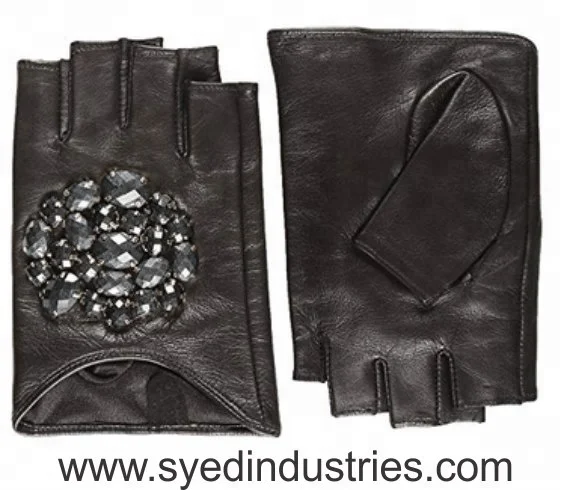 unisex half finger racing cycling reverse stitched sports fingerless profiler driving black leather gloves