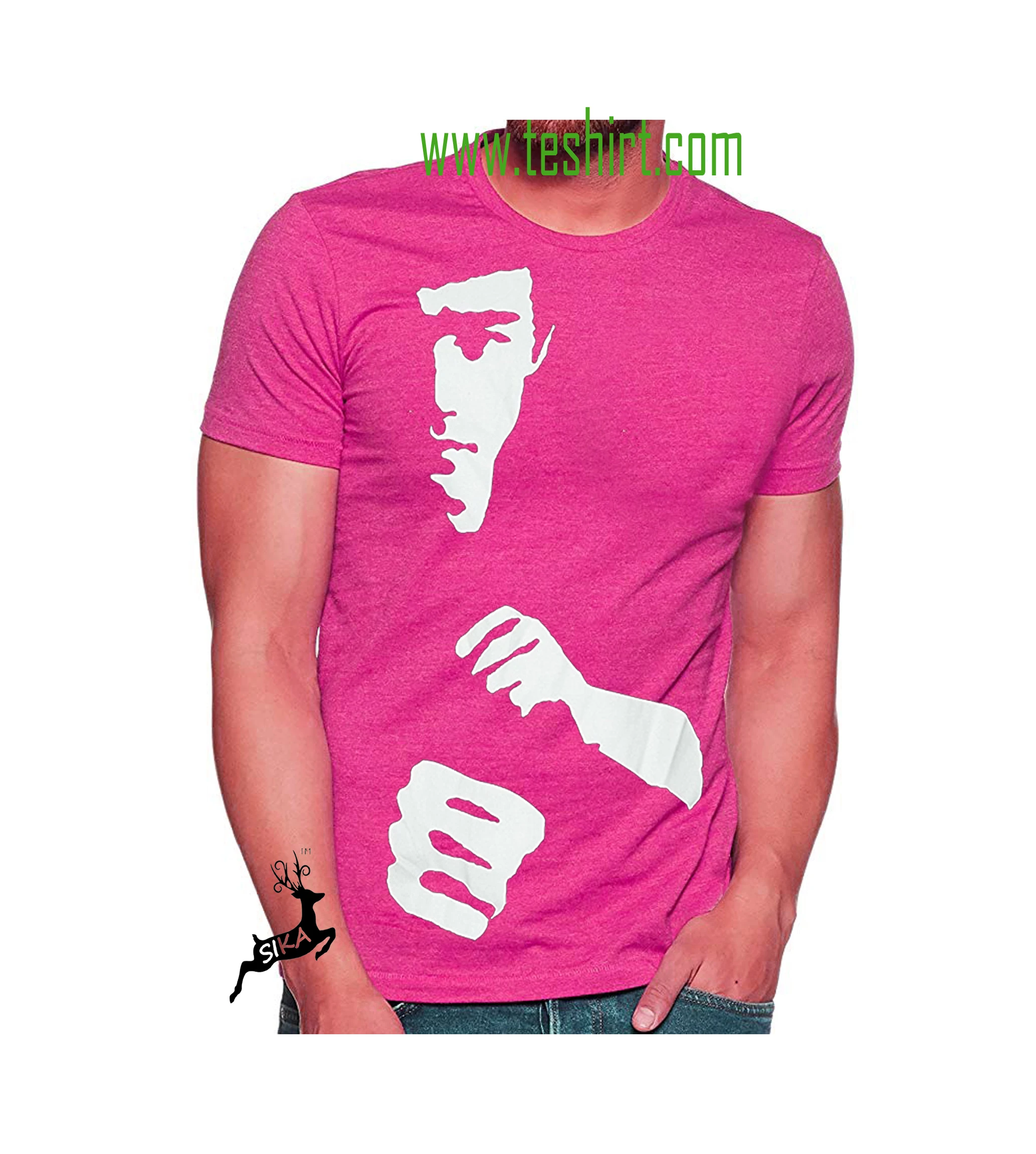 mens hot pink crew neck bruce lee t-shirt