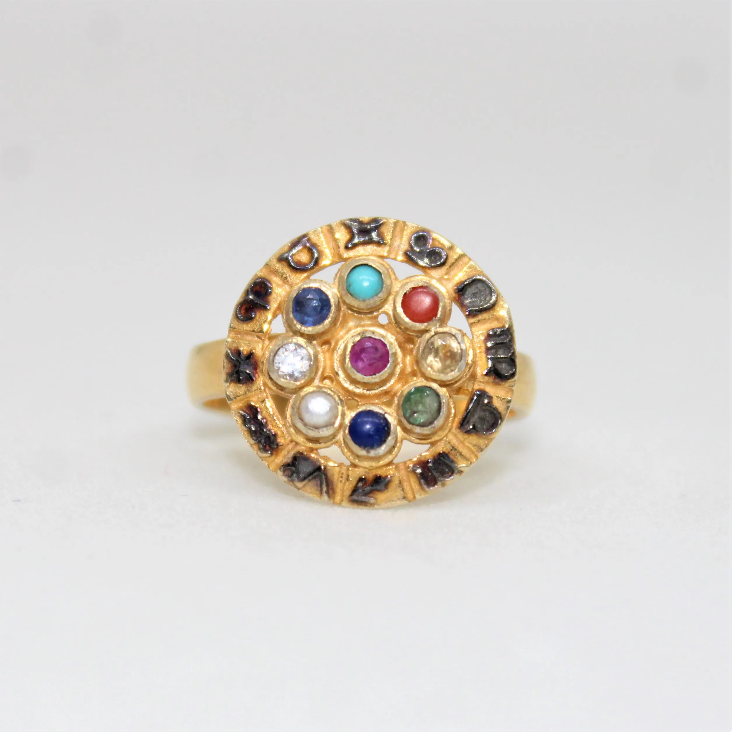 High Selling Navratna Jewelry 925 Sterling Silver Gold Plated and Black Rhodium zodiac sign Ring Wholesale Supply