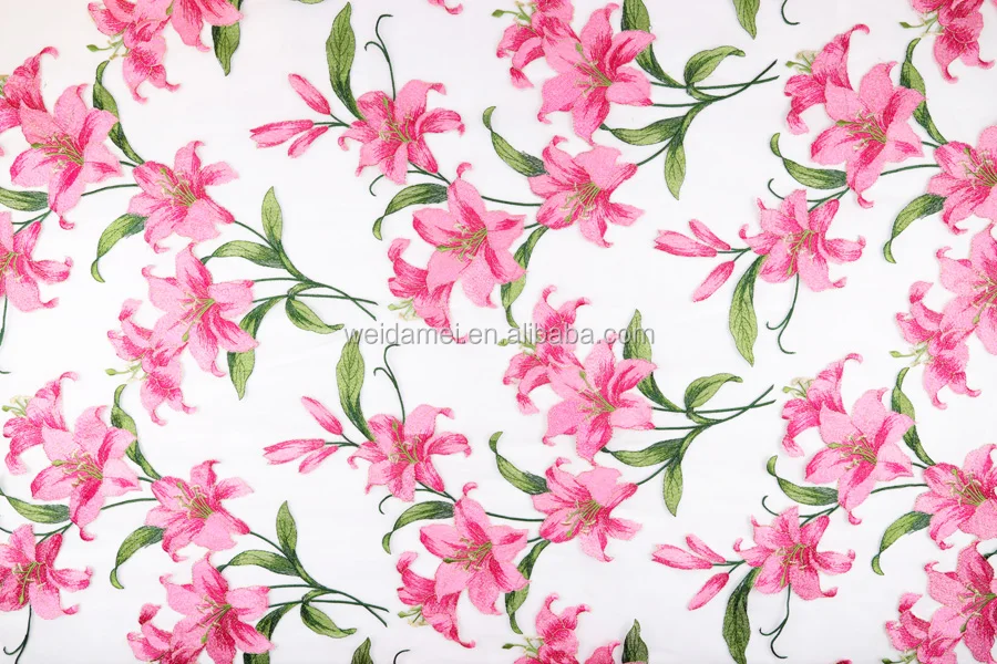 Cheap pink stylish flower net tulle garment accessories embroidery floral embroidered tulle fabric