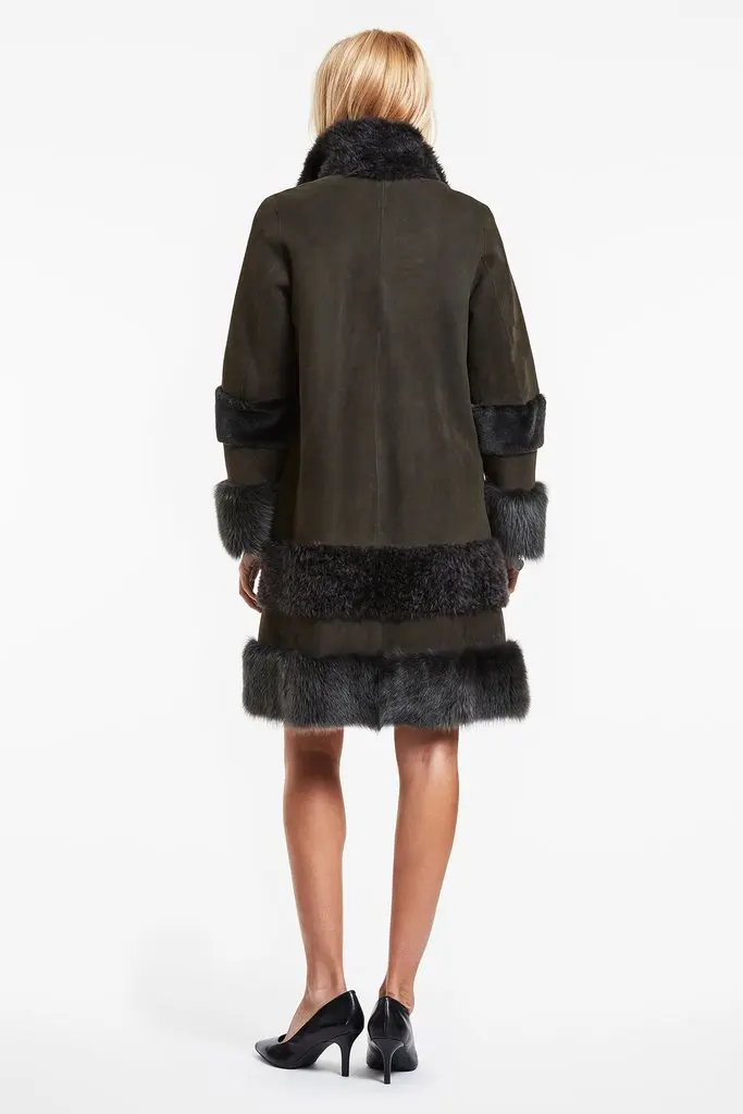 New Brand Fashionable sheep fur lined long sheepskin coat for women