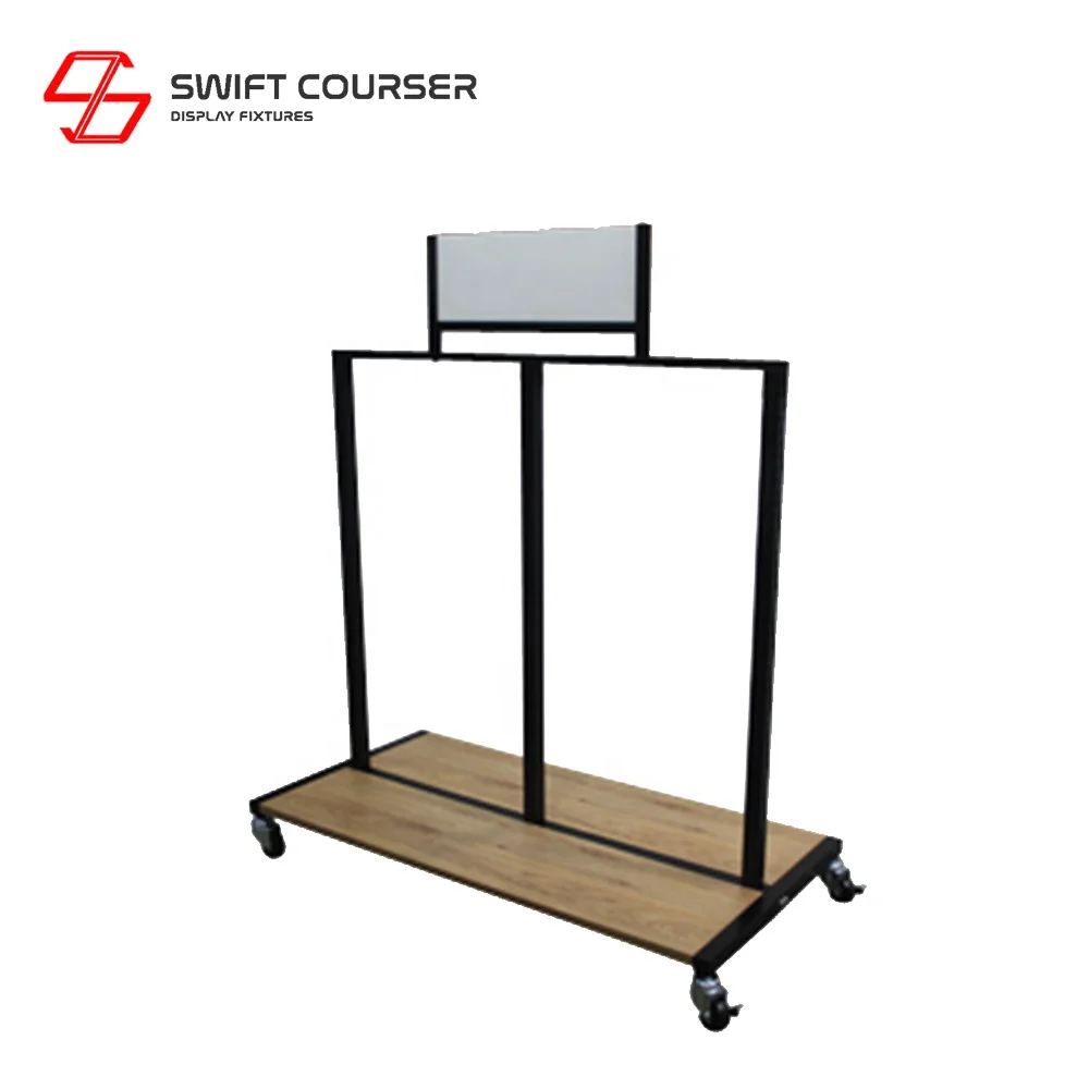 Modern portable clothing signs rack with clothes