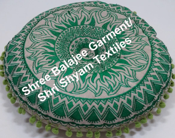 
Green Round Ethnic Design Embroidery Home Decor Cotton Cushion Custom Embroidery Round Chair Cushion Gypsy Round Floor Pillow 