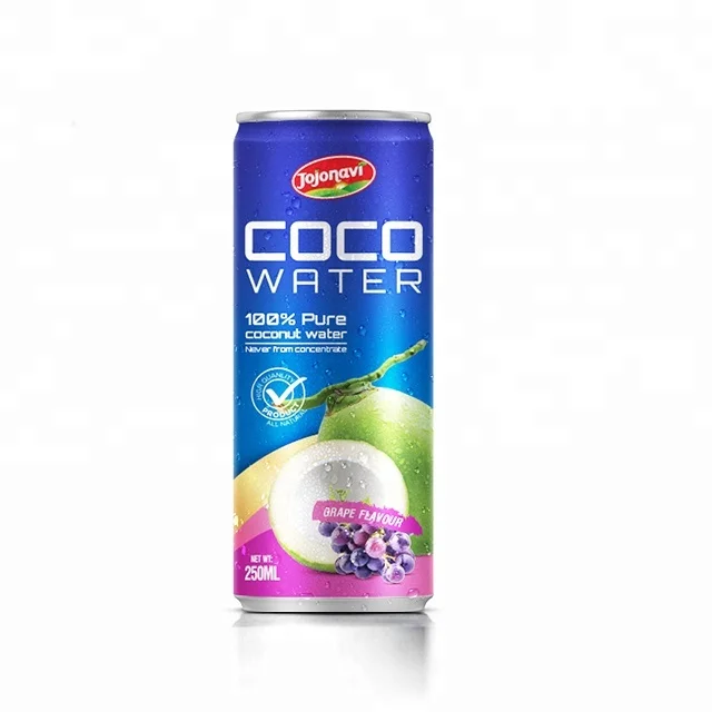 Coconut Water with Grape Flavour, 250ml Can, JOJONAVI Beverage from Vietnam, OEM ODM