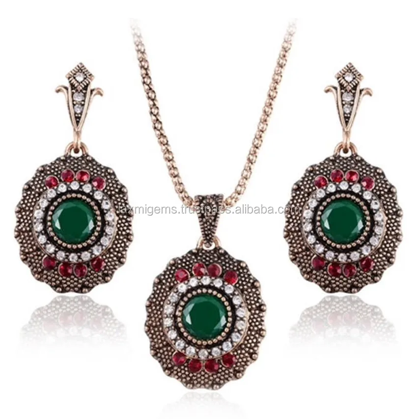 Indian 925 Sterling Silver Jewelry Wholesale Ruby Emerald Gemstone Handmade Jewelry set