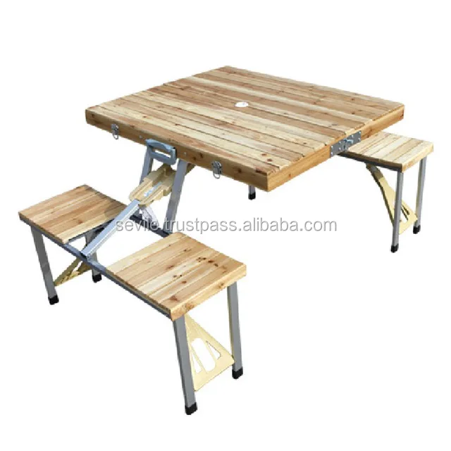 Best Selling Outdoor Patio Table With 4 Chairs, Foldable Wooden Picnic Table Set