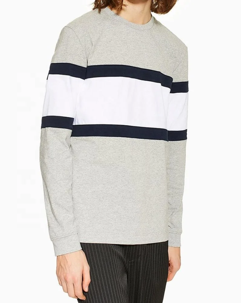 Mens T-Shirt Gray and Navy Panelled  Skater fit Crew neck Panelled design Long sleeves