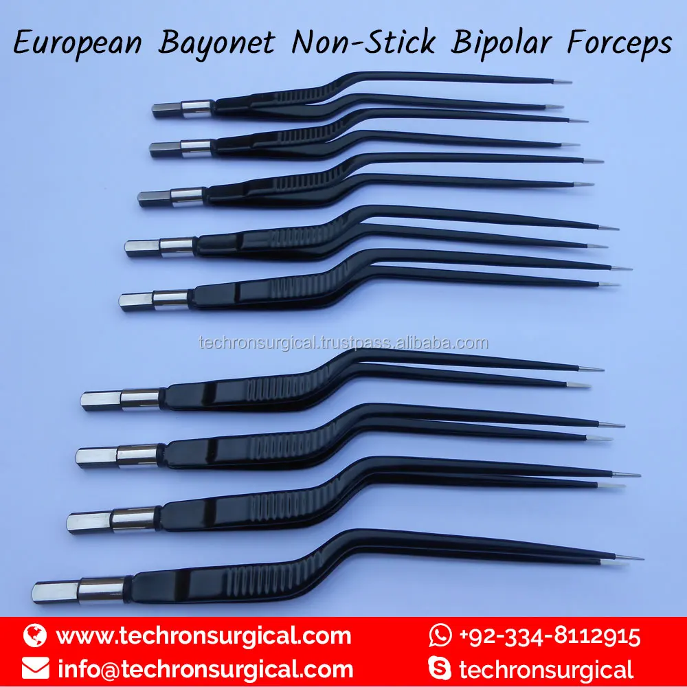 European Bayonet Angled Down Electro Insulated Bipolar Forceps 22cm Tip 1.5mm