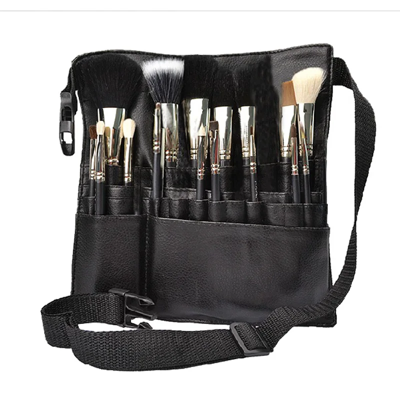 factory direct 50 pcs custom logo Black PU belt Bag Cosmetic Makeup Brush Apron Bag Make Up Set Tools Waist  Bag
