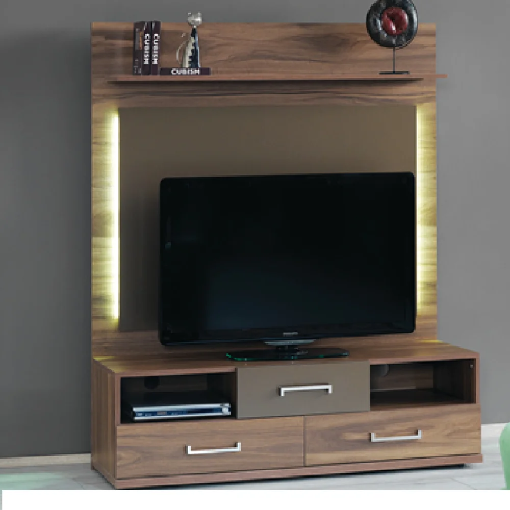 TV Stand with Storage Console Concise Style with Cabinets and Interior Shelves Home Furniture Cheap and Modern Open Shelf Brown