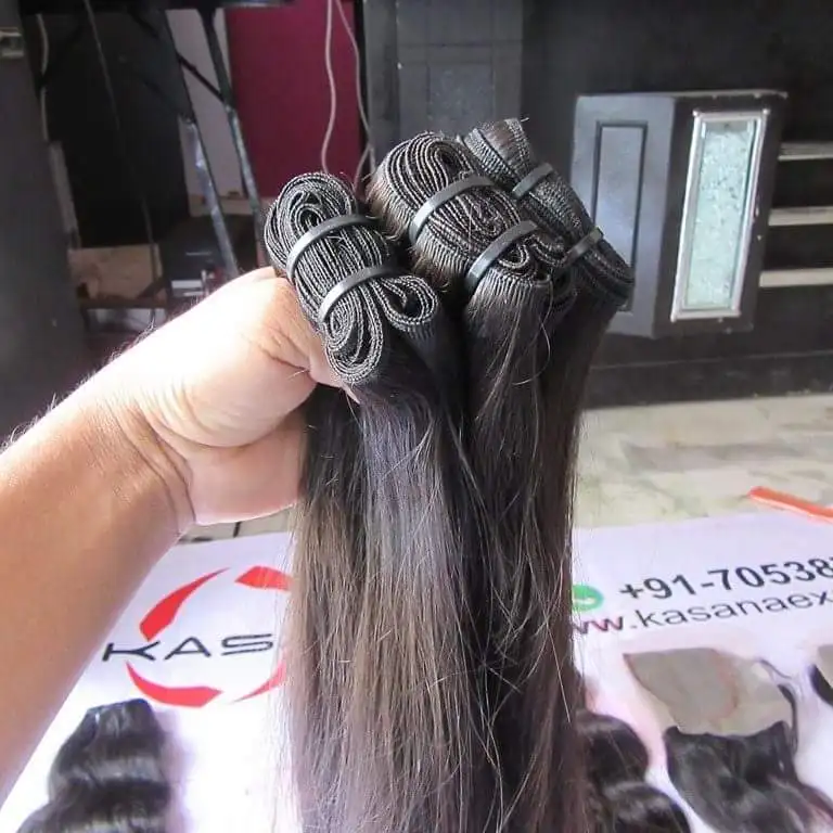 Natural Cuticle Aligned Wholesale 100% Virgin Straight Indian Temple Bundle Remy Human hair