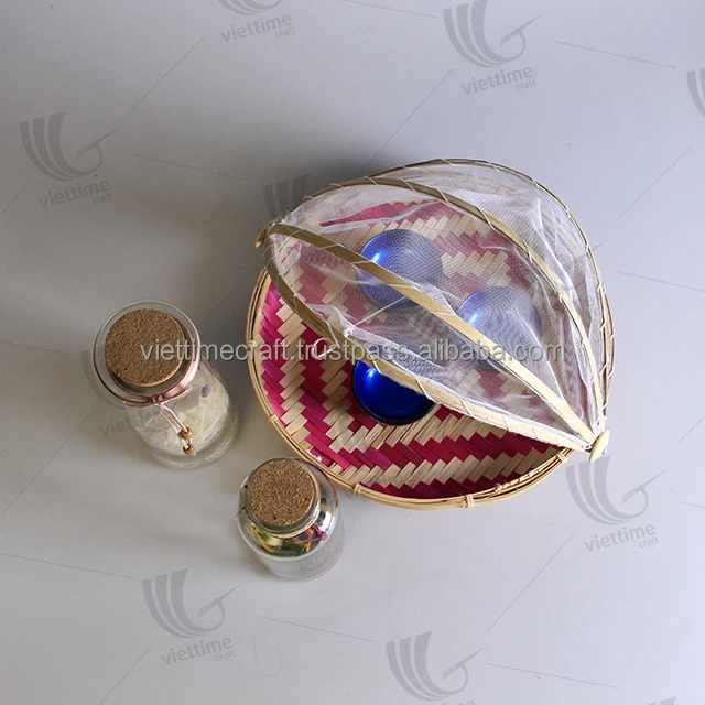 Blue bamboo fruit basket with net cover/Bamboo fruit basket, made of bamboo