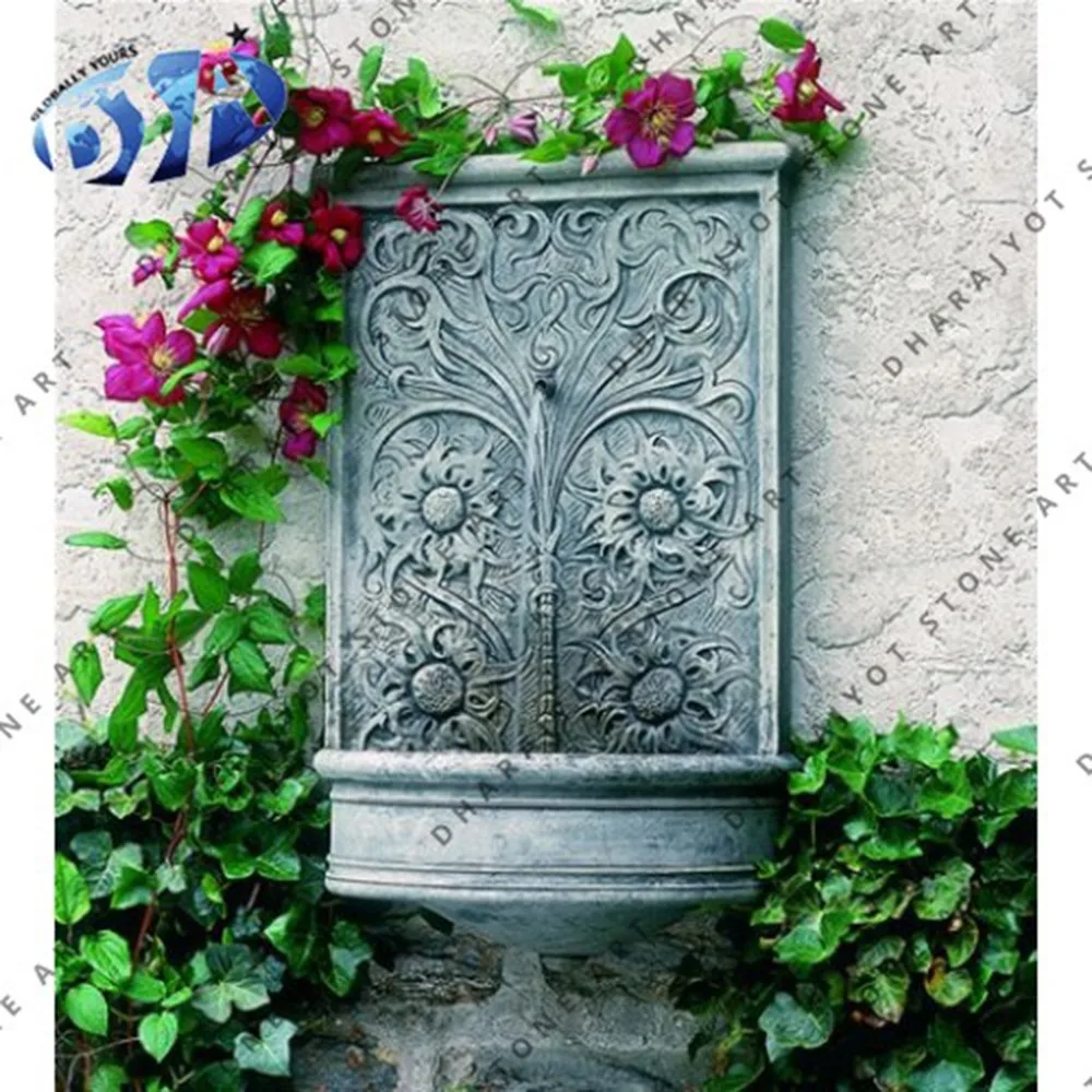 grey marble carved slate wall fountain