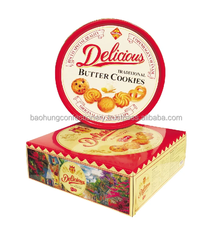 Danish Butter Cookies Biscuits 300g - Tin Semi-hard Box Packaging 0.3 Kg Square Sweet 11 % Fat Content Low-carb,low-fat